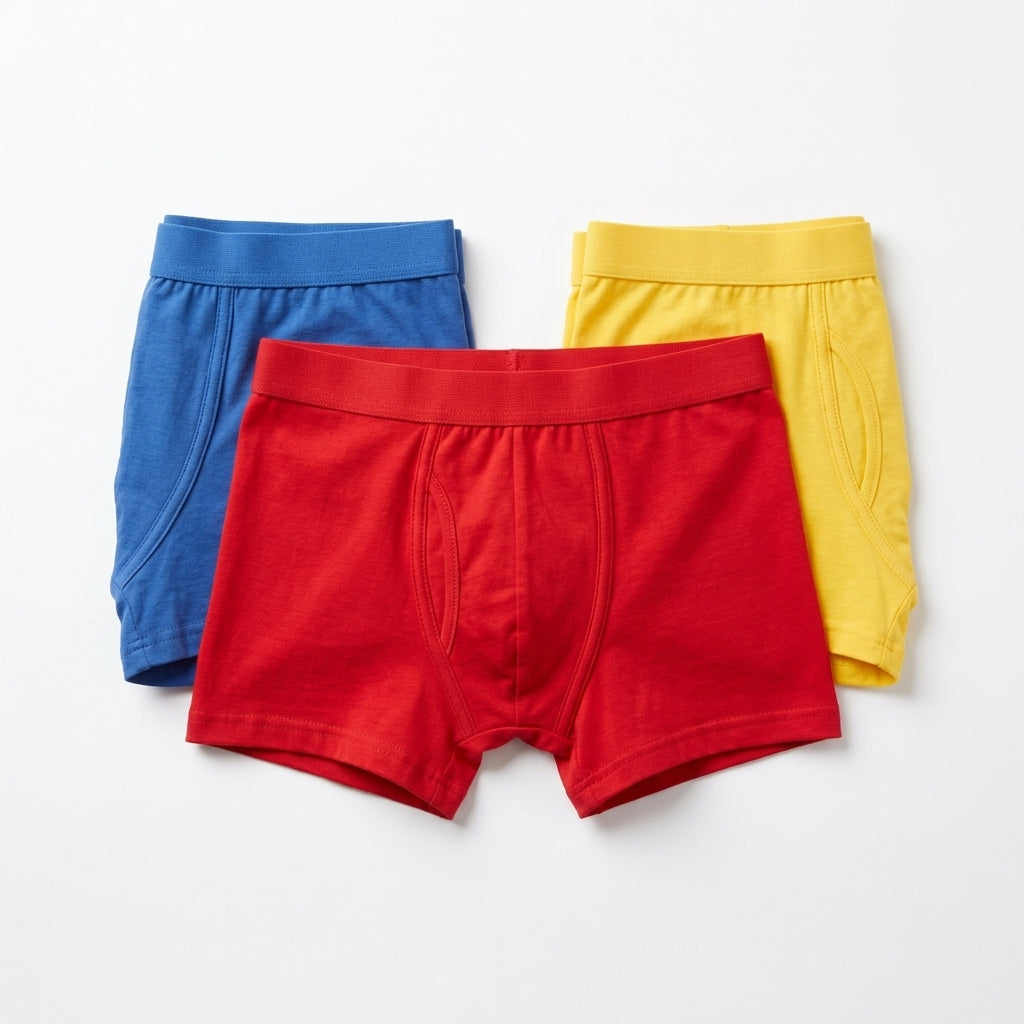 Basic Cotton Boxer Briefs Triple Pack - Red/Blue/Yellow